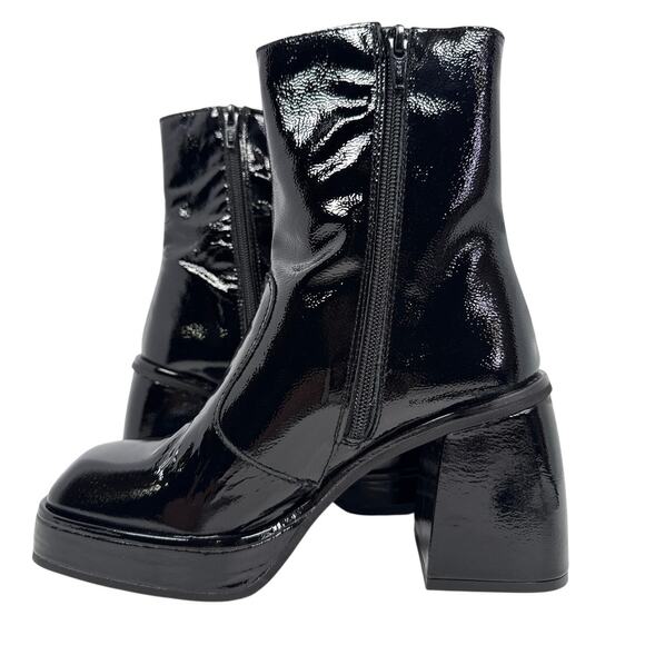Free People Ruby Platform Boot Women's 6.5-7 EU 37 Black Patent Leather Sq Toe - Picture 2 of 11